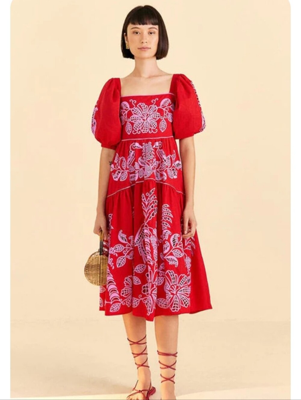 Farm Rio Palm tree richilieu midi dress